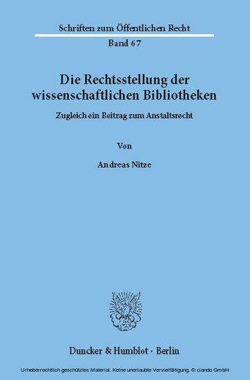 Die Rechtsstellung der wissenschaftlichen Bibliotheken. main product photo