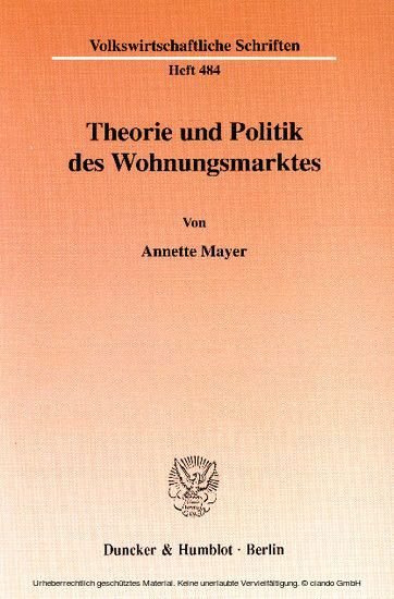 Theorie und Politik des Wohnungsmarktes. main product photo