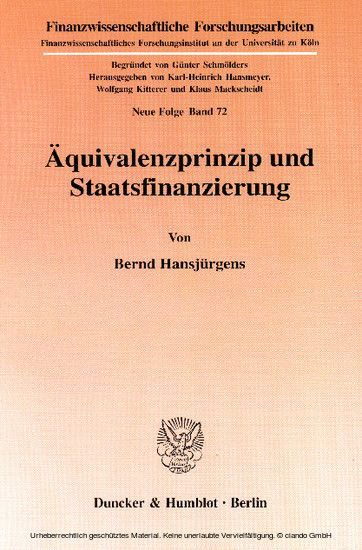 Äquivalenzprinzip und Staatsfinanzierung. main product photo