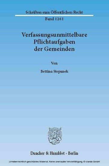 Verfassungsunmittelbare Pflichtaufgaben der Gemeinden. main product photo