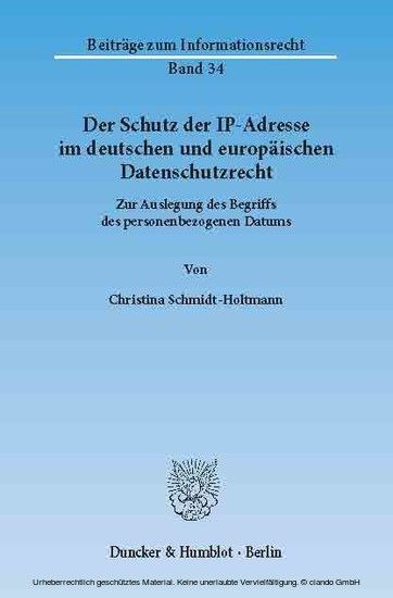 Der Schutz der IP-Adresse im deutschen und europäischen Datenschutzrecht. main product photo
