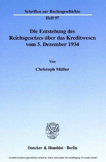 Die Entstehung des Reichsgesetzes über das Kreditwesen vom 5. Dezember 1934. main product photo