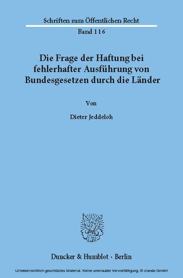 Die Frage der Haftung bei fehlerhafter Ausführung von Bundesgesetzen durch die Länder. main product photo