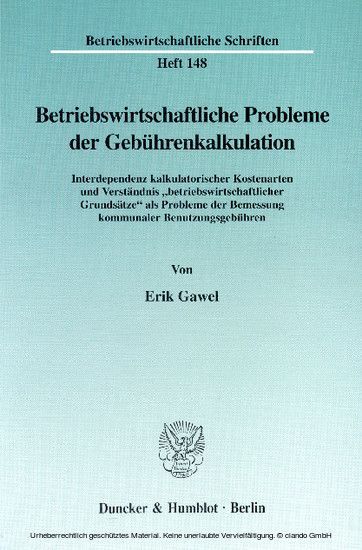 Betriebswirtschaftliche Probleme der Gebührenkalkulation. main product photo