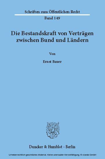 Die Bestandskraft von Verträgen zwischen Bund und Ländern. main product photo
