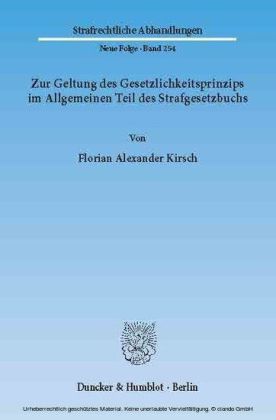 Zur Geltung des Gesetzlichkeitsprinzips im Allgemeinen Teil des Strafgesetzbuchs.