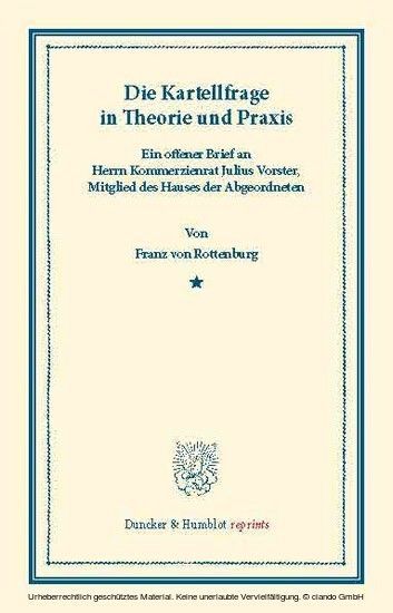 Die Kartellfrage in Theorie und Praxis. main product photo