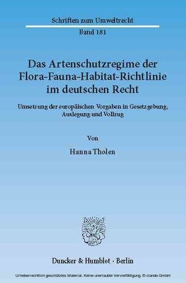 Das Artenschutzregime der Flora-Fauna-Habitat-Richtlinie im deutschen Recht. main product photo