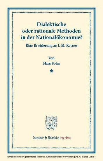 Dialektische oder rationale Methoden in der Nationalökonomie. main product photo
