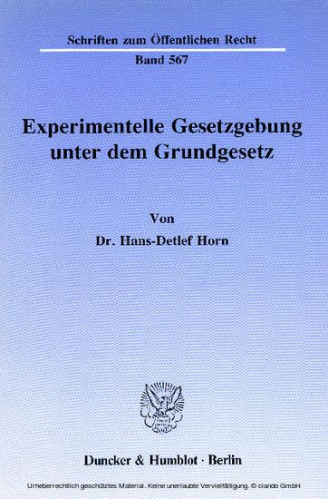 Experimentelle Gesetzgebung unter dem Grundgesetz. main product photo