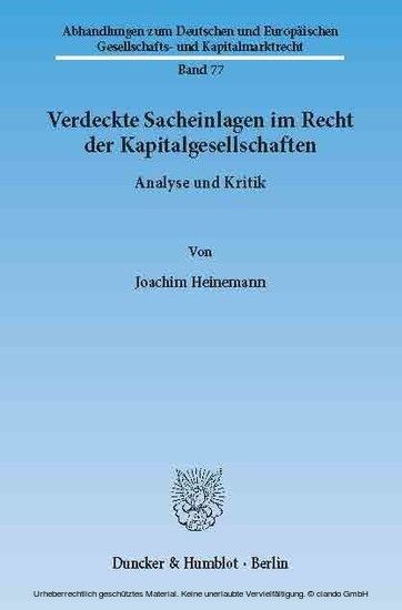 Verdeckte Sacheinlagen im Recht der Kapitalgesellschaften. main product photo