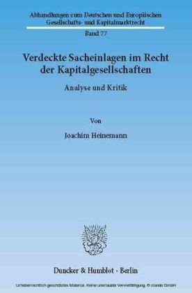 Verdeckte Sacheinlagen im Recht der Kapitalgesellschaften.