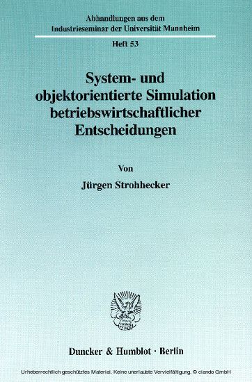 System- und objektorientierte Simulation betriebswirtschaftlicher Entscheidungen. main product photo