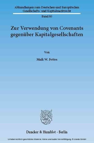 Zur Verwendung von Covenants gegenüber Kapitalgesellschaften. main product photo