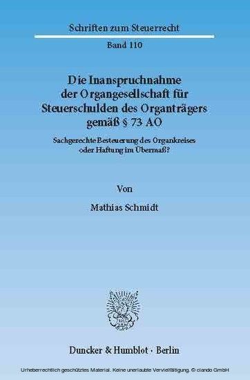 Die Inanspruchnahme der Organgesellschaft für Steuerschulden des Organträgers gemäß 73 AO. main product photo