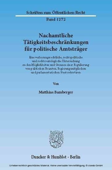 Nachamtliche Tätigkeitsbeschränkungen für politische Amtsträger. main product photo
