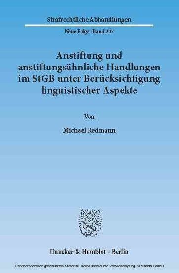 Anstiftung und anstiftungsähnliche Handlungen im StGB unter Berücksichtigung linguistischer Aspekte. main product photo