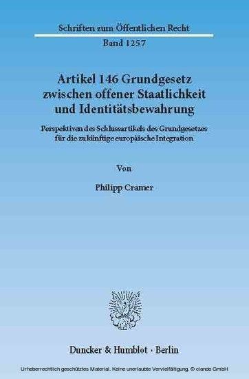 Artikel 146 Grundgesetz zwischen offener Staatlichkeit und Identitätsbewahrung. main product photo