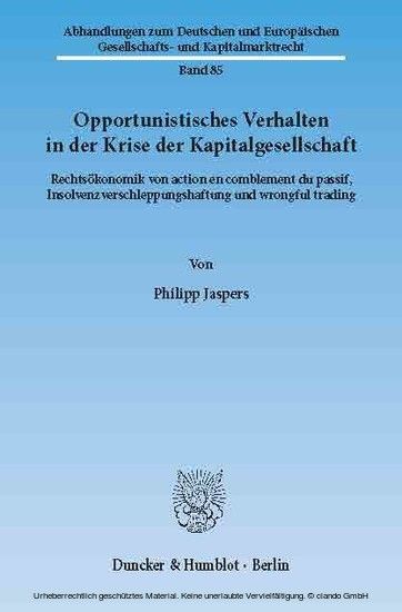 Opportunistisches Verhalten in der Krise der Kapitalgesellschaft. main product photo