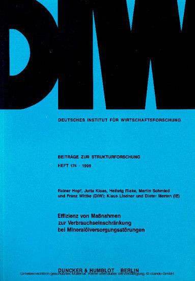 Effizienz von Maßnahmen zur Verbrauchseinschränkung bei Mineralölversorgungsstörungen. main product photo