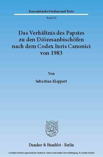 Das Verhältnis des Papstes zu den Diözesanbischöfen nach dem Codex Iuris Canonici von 1983. main product photo
