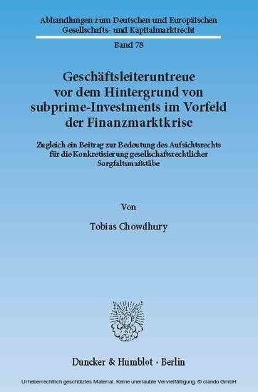Geschäftsleiteruntreue vor dem Hintergrund von subprime-Investments im Vorfeld der Finanzmarktkrise. main product photo