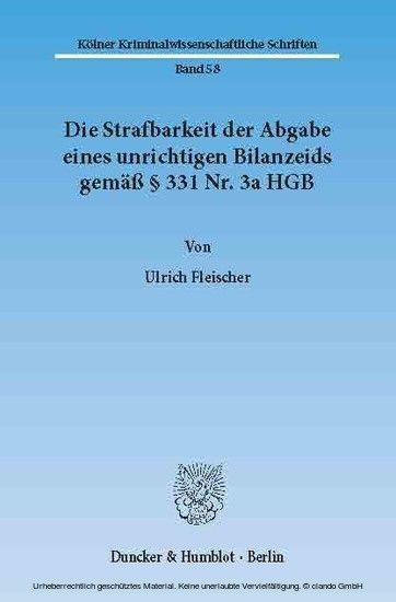 Die Strafbarkeit der Abgabe eines unrichtigen Bilanzeids gemäß 331 Nr. 3a HGB. main product photo