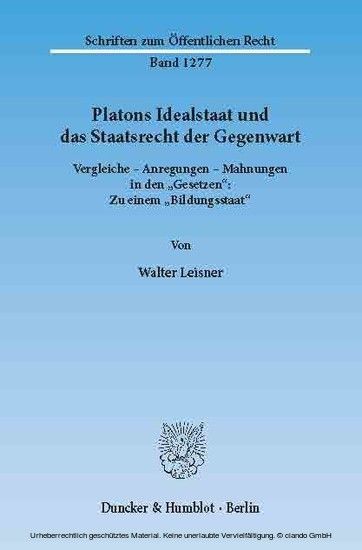 Platons Idealstaat und das Staatsrecht der Gegenwart. main product photo