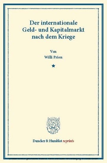 Der internationale Geld- und Kapitalmarkt nach dem Kriege. main product photo