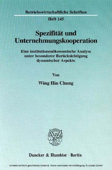 Spezifität und Unternehmungskooperation. main product photo