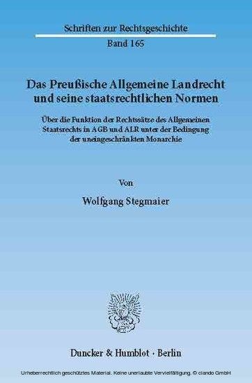 Das Preußische Allgemeine Landrecht und seine staatsrechtlichen Normen. main product photo