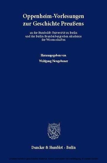 Oppenheim-Vorlesungen zur Geschichte Preußens main product photo