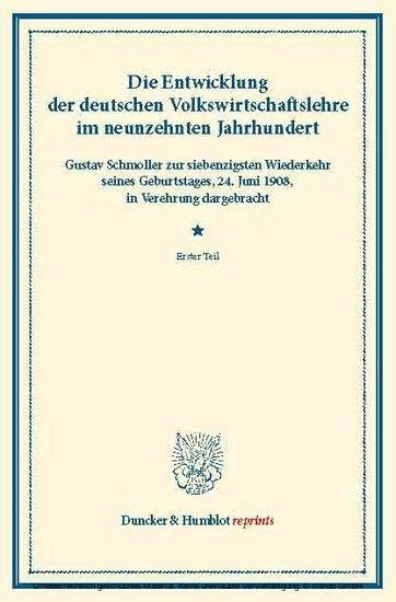 Die Entwicklung der deutschen Volkswirtschaftslehre im neunzehnten Jahrhundert. main product photo