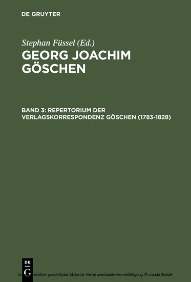 Repertorium der Verlagskorrespondenz Göschen (1783-1828) main product photo