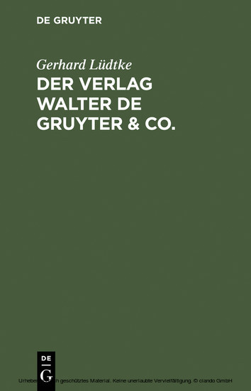 Der Verlag Walter de Gruyter & Co. main product photo