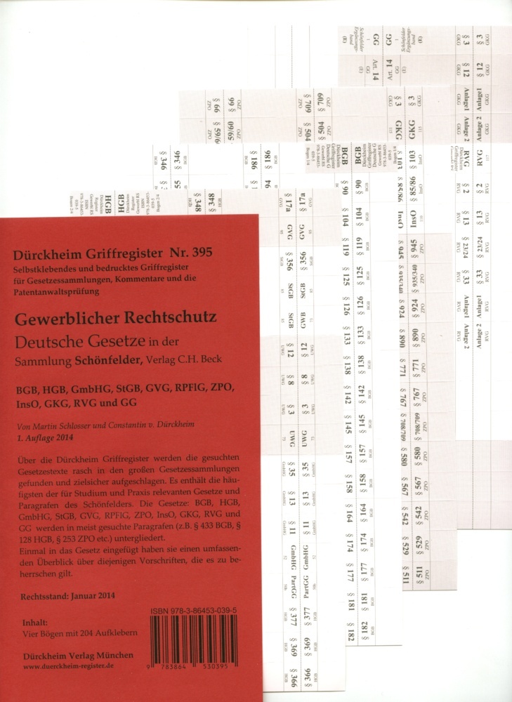 Gewerblicher Rechtschutz, Deutsche Gesetze in der Sammlung Schönfelder, Griffregister main product photo