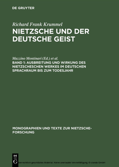 Ausbreitung und Wirkung des Nietzscheschen Werkes im deutschen Sprachraum bis zum Todesjahr main product photo
