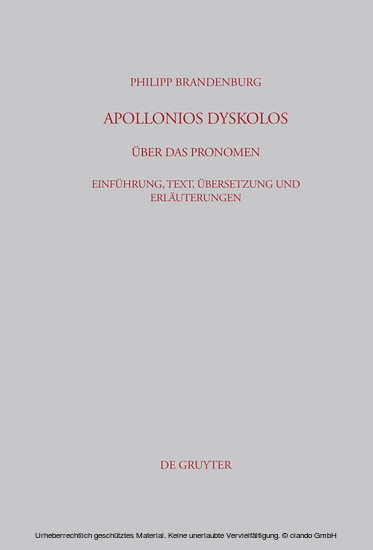 Apollonios Dyskolos. Über das Pronomen main product photo