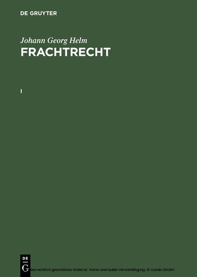 Johann Georg Helm: Frachtrecht. I main product photo