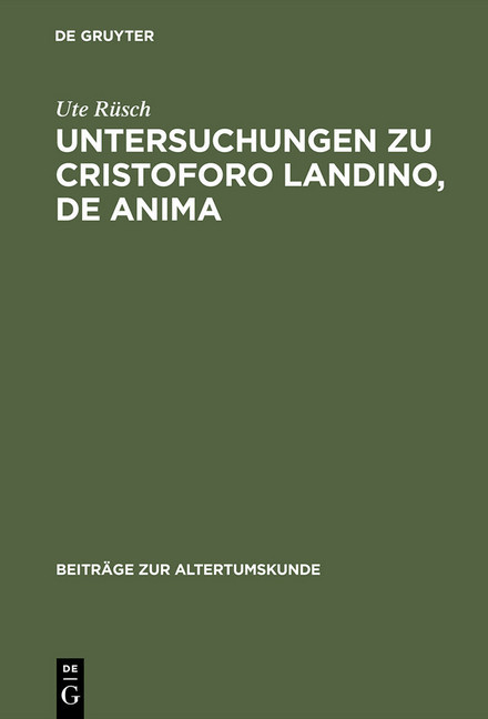 Untersuchungen zu Cristoforo Landino, De anima main product photo