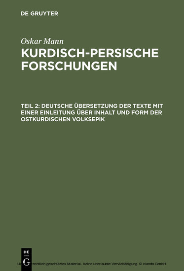 Deutsche Übersetzung der Texte mit einer Einleitung über Inhalt und Form der ostkurdischen Volksepik main product photo