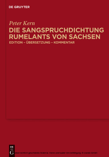 Die Sangspruchdichtung Rumelants von Sachsen main product photo