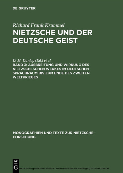 Ausbreitung und Wirkung des Nietzscheschen Werkes im deutschen Sprachraum bis zum Ende des Zweiten Weltkrieges main product photo