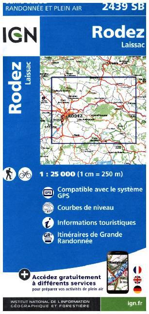 IGN Karte, Carte de randonnée (et plein air) Rodez Laissac main product photo