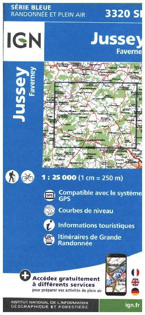 IGN Karte, Carte de randonnée (et plein air) Jussey Faverney main product photo