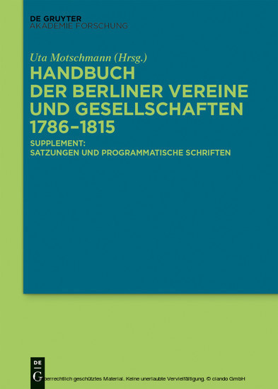 Handbuch der Berliner Vereine und Gesellschaften 1786-1815 main product photo