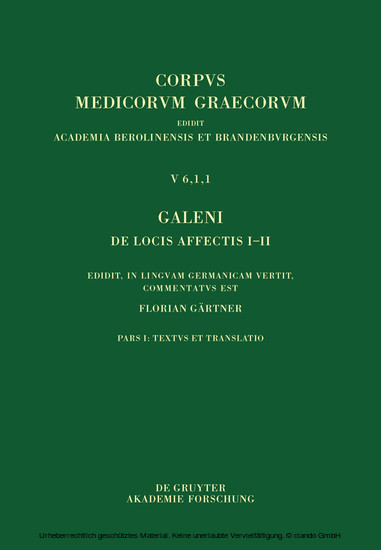 Galeni De locis affectis I-II / Galen. Über das Erkennen erkrankter Körperteile I-II main product photo