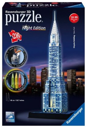 Ravensburger 3D Puzzle 12595 - Chrysler Building bei Nacht - 216 Teile - für Wolkenkratzer Fans ab 8 Jahren