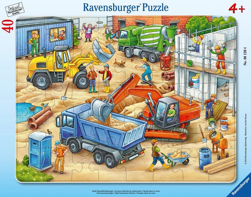 Ravensburger Kinderpuzzle - 06120 Große Baustellenfahrzeuge - Rahmenpuzzle für Kinder ab 4 Jahren, mit 40 Teilen main product photo