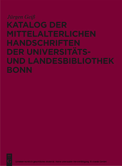 Katalog der mittelalterlichen Handschriften der Universitäts- und Landesbibliothek Bonn main product photo